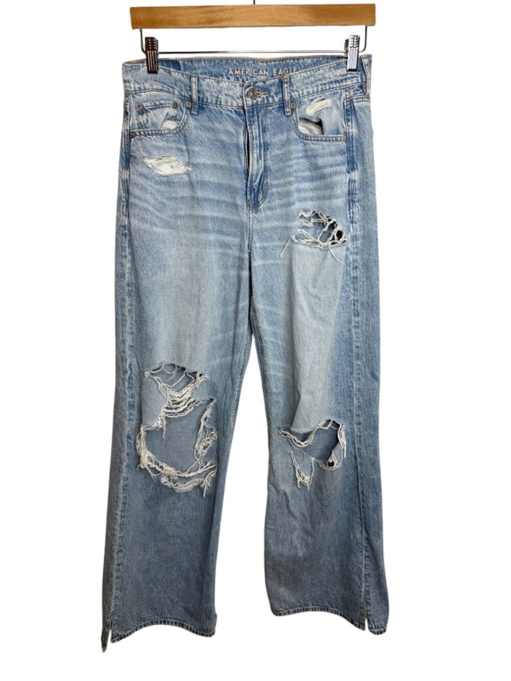 American Eagle 4 Super High Rise Baggy Wide Leg Distressed Jeans Y2K